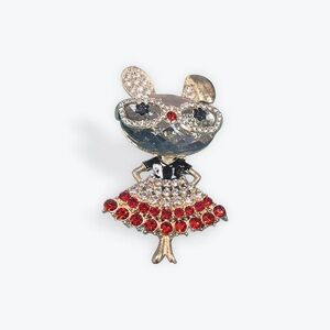 Fashion Jewelry Crystal  rabbit Brooch - Gold, Black, and Red